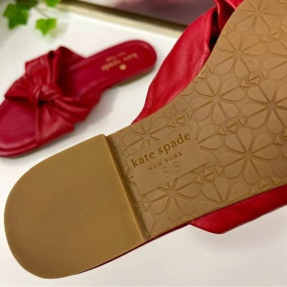 Kate Spade Marcella Red Leather Knotted Slip On Sandal Size 5.5